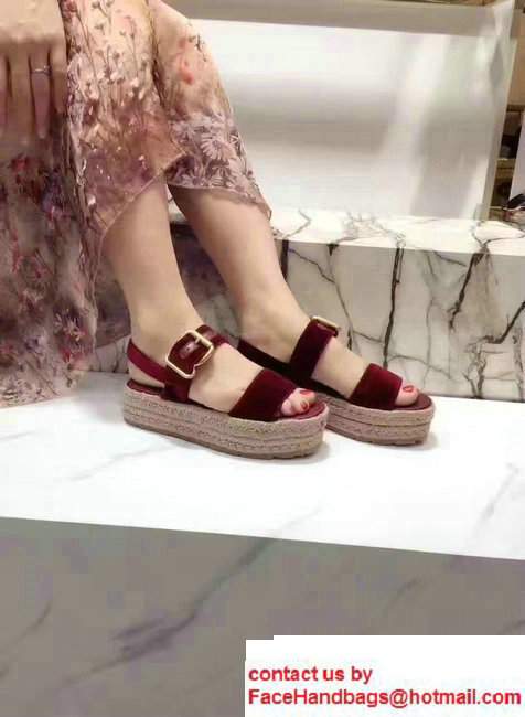 Prada 40mm Cord-covered Wedge HeelVelvet Scandal Burgundy 2017