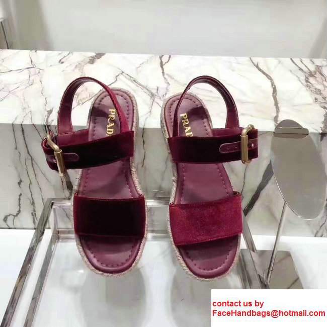 Prada 40mm Cord-covered Wedge HeelVelvet Scandal Burgundy 2017