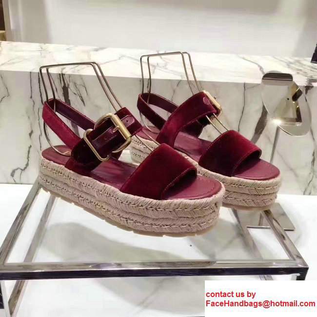 Prada 40mm Cord-covered Wedge HeelVelvet Scandal Burgundy 2017