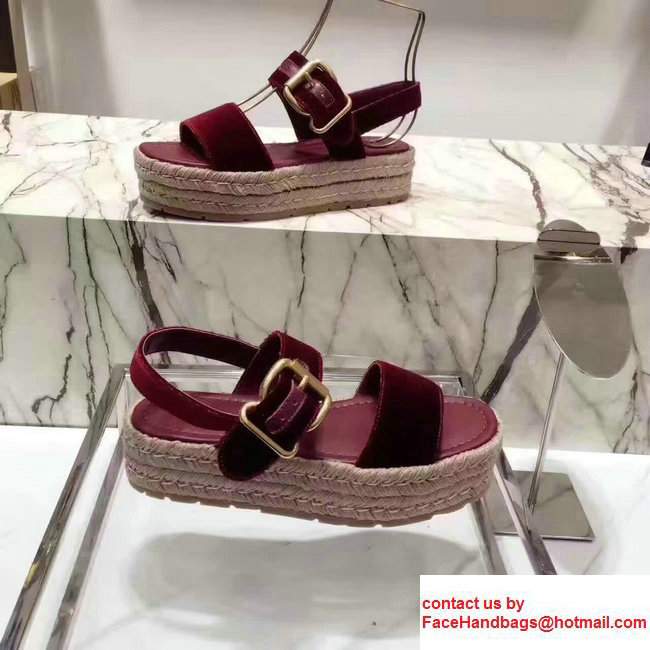 Prada 40mm Cord-covered Wedge HeelVelvet Scandal Burgundy 2017