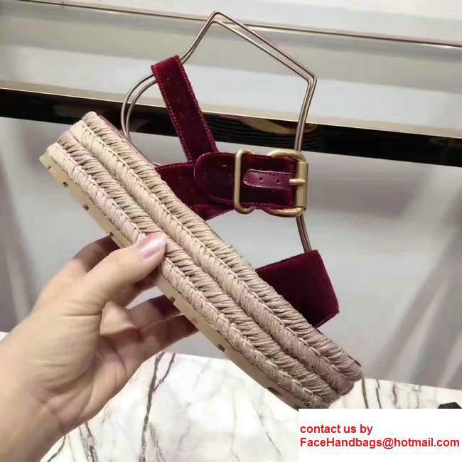 Prada 40mm Cord-covered Wedge HeelVelvet Scandal Burgundy 2017