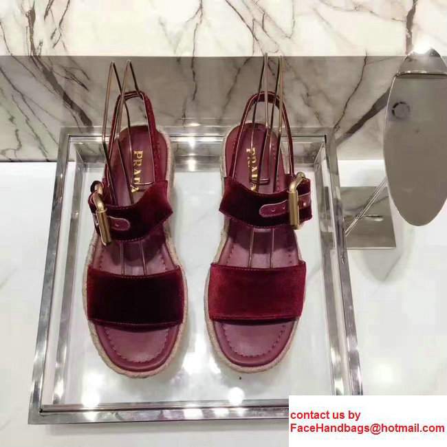 Prada 40mm Cord-covered Wedge HeelVelvet Scandal Burgundy 2017