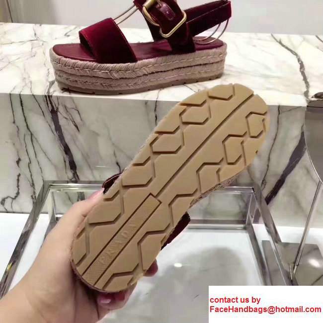 Prada 40mm Cord-covered Wedge HeelVelvet Scandal Burgundy 2017