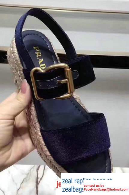 Prada 40mm Cord-covered Wedge HeelVelvet Scandal Dark Blue 2017