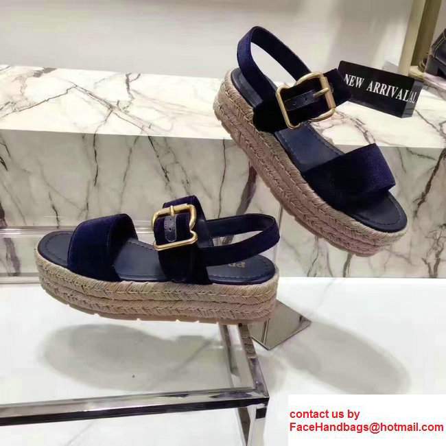 Prada 40mm Cord-covered Wedge HeelVelvet Scandal Dark Blue 2017