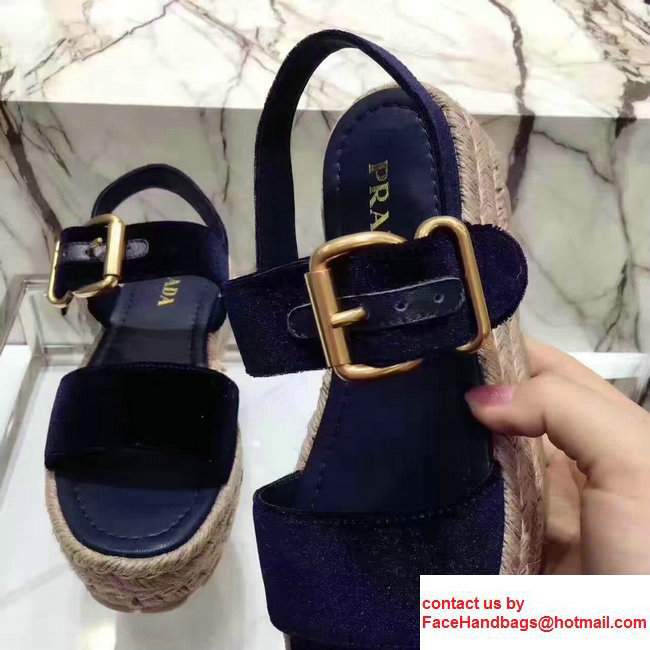 Prada 40mm Cord-covered Wedge HeelVelvet Scandal Dark Blue 2017