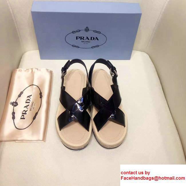 Prada Brushed Calf Leather Crisscross Sandals 1XZ413 Black 2017