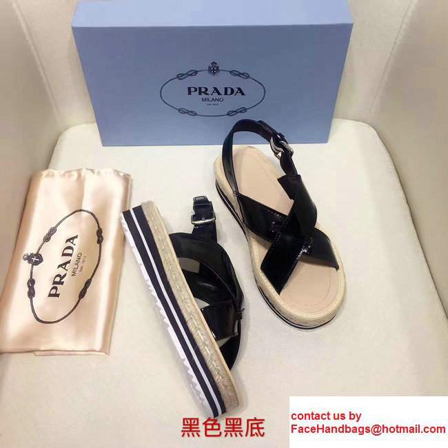 Prada Brushed Calf Leather Crisscross Sandals 1XZ413 Black 2017