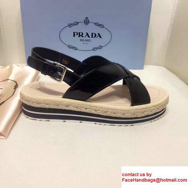 Prada Brushed Calf Leather Crisscross Sandals 1XZ413 Black 2017