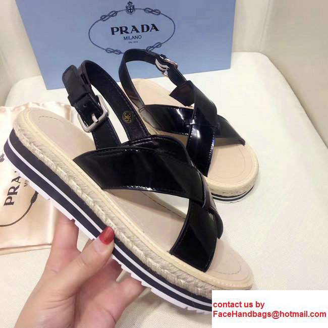 Prada Brushed Calf Leather Crisscross Sandals 1XZ413 Black 2017