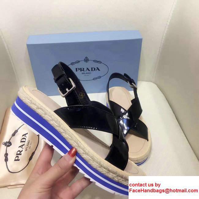 Prada Brushed Calf Leather Crisscross Sandals 1XZ413 Black/Blue 2017