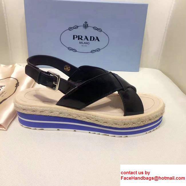 Prada Brushed Calf Leather Crisscross Sandals 1XZ413 Black/Blue 2017