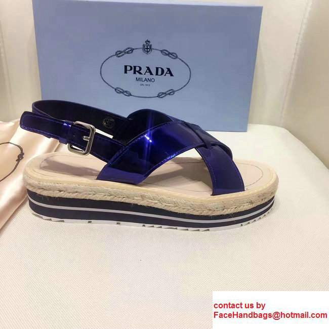 Prada Brushed Calf Leather Crisscross Sandals 1XZ413 Blue 2017