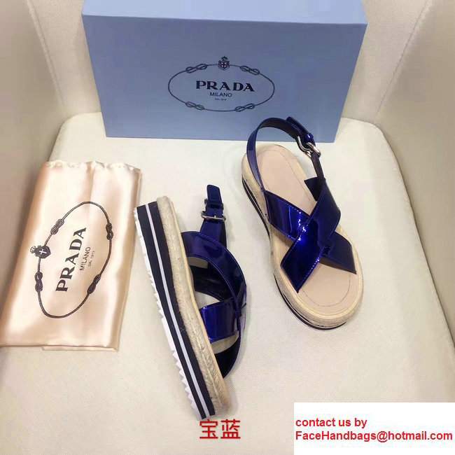 Prada Brushed Calf Leather Crisscross Sandals 1XZ413 Blue 2017