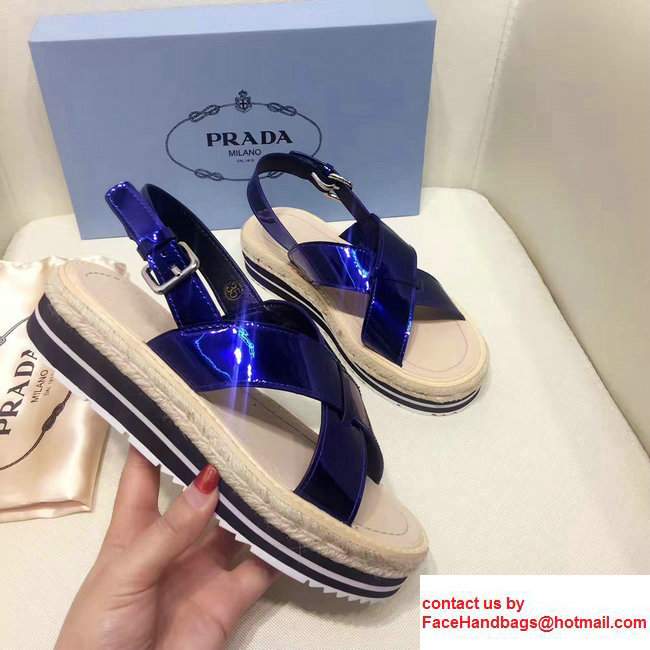 Prada Brushed Calf Leather Crisscross Sandals 1XZ413 Blue 2017