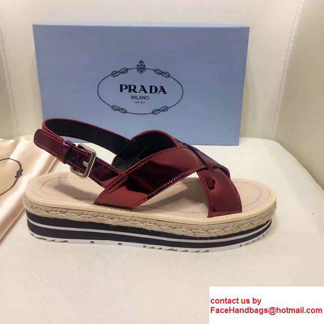 Prada Brushed Calf Leather Crisscross Sandals 1XZ413 Burgundy 2017