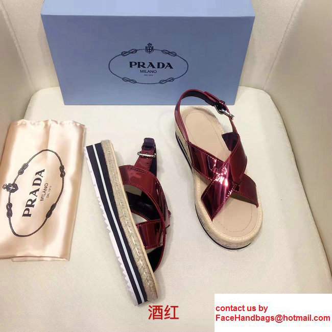 Prada Brushed Calf Leather Crisscross Sandals 1XZ413 Burgundy 2017