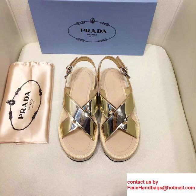 Prada Brushed Calf Leather Crisscross Sandals 1XZ413 Gold 2017