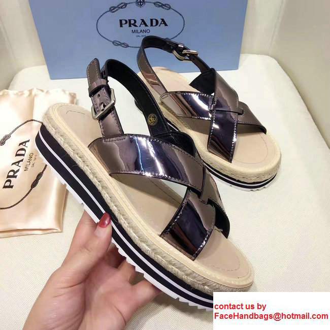 Prada Brushed Calf Leather Crisscross Sandals 1XZ413 Gun Color 2017