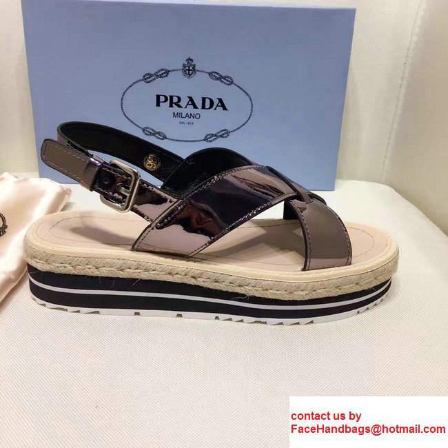 Prada Brushed Calf Leather Crisscross Sandals 1XZ413 Gun Color 2017