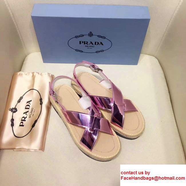 Prada Brushed Calf Leather Crisscross Sandals 1XZ413 Pink 2017