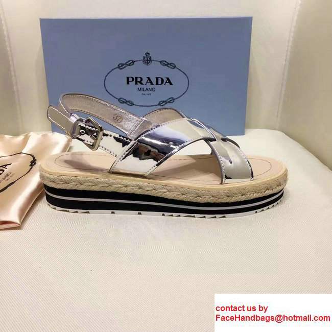 Prada Brushed Calf Leather Crisscross Sandals 1XZ413 Silver/Black 2017