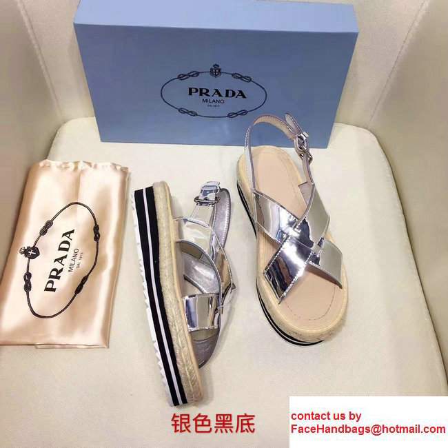 Prada Brushed Calf Leather Crisscross Sandals 1XZ413 Silver/Black 2017