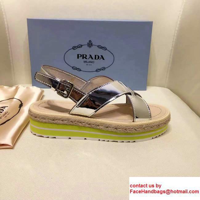 Prada Brushed Calf Leather Crisscross Sandals 1XZ413 Silver/Yellow 2017