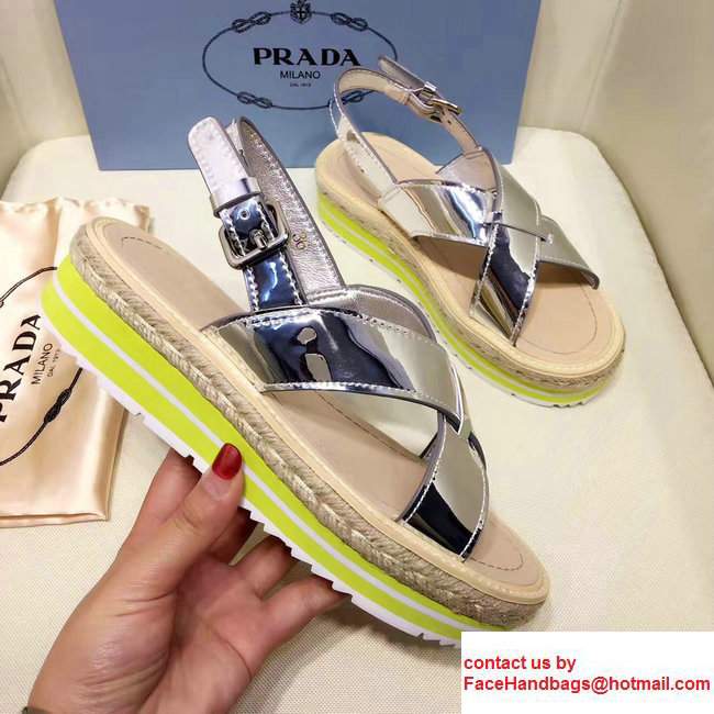 Prada Brushed Calf Leather Crisscross Sandals 1XZ413 Silver/Yellow 2017