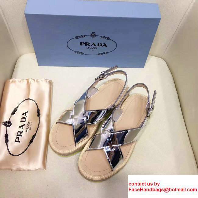 Prada Brushed Calf Leather Crisscross Sandals 1XZ413 Silver/Yellow 2017