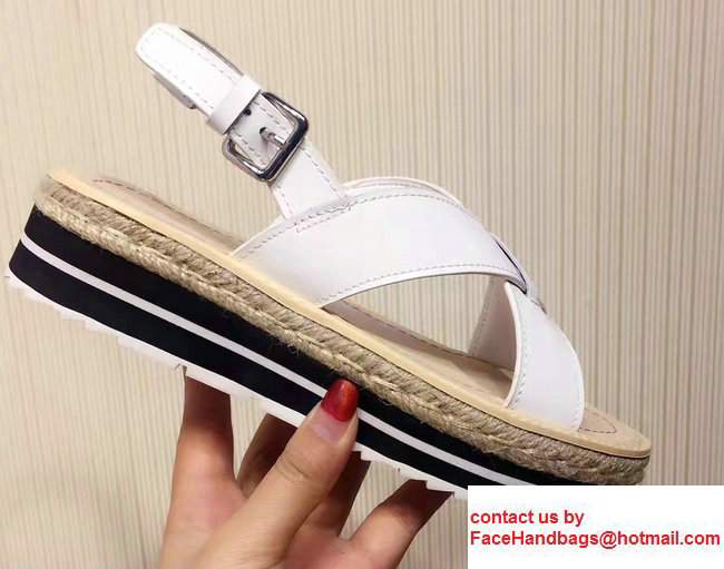 Prada Brushed Calf Leather Crisscross Sandals 1XZ413 White/Black 2017