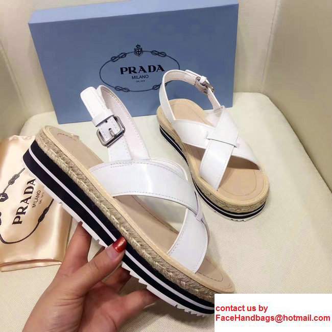 Prada Brushed Calf Leather Crisscross Sandals 1XZ413 White/Black 2017