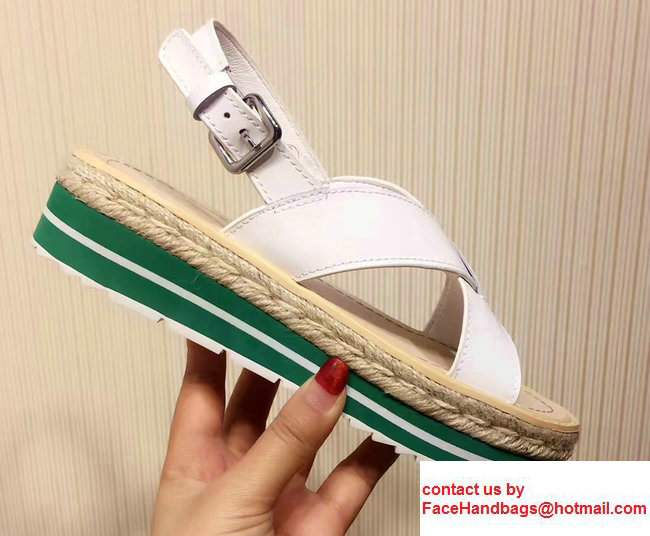 Prada Brushed Calf Leather Crisscross Sandals 1XZ413 White/Green 2017