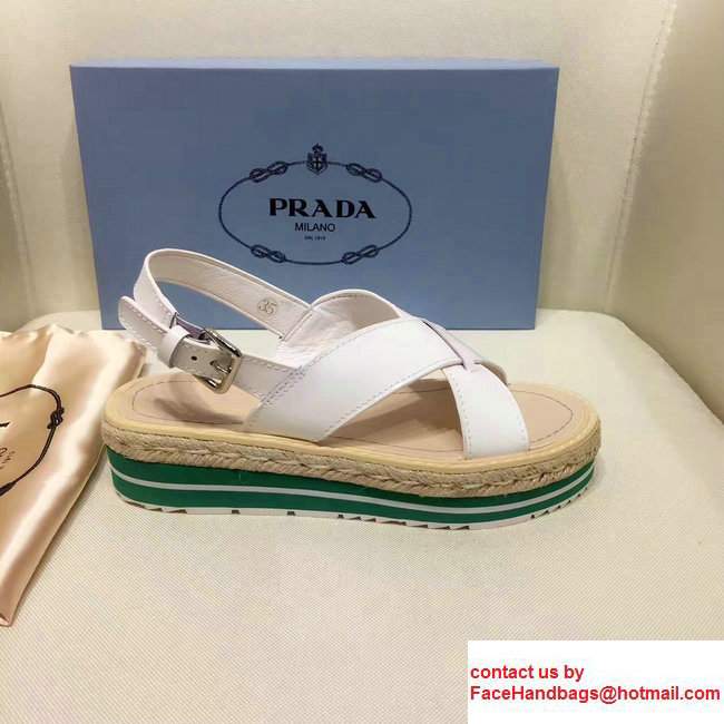 Prada Brushed Calf Leather Crisscross Sandals 1XZ413 White/Green 2017