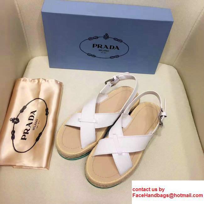 Prada Brushed Calf Leather Crisscross Sandals 1XZ413 White/Green 2017