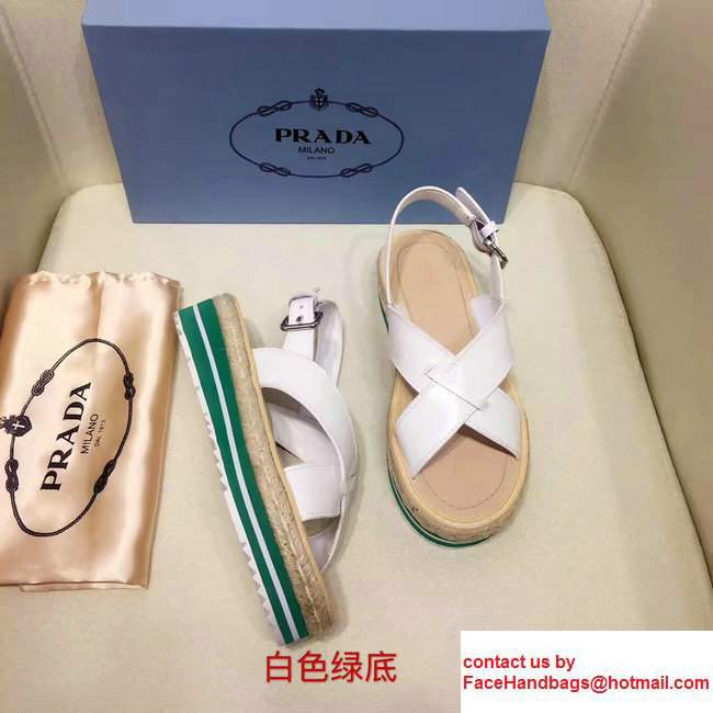 Prada Brushed Calf Leather Crisscross Sandals 1XZ413 White/Green 2017