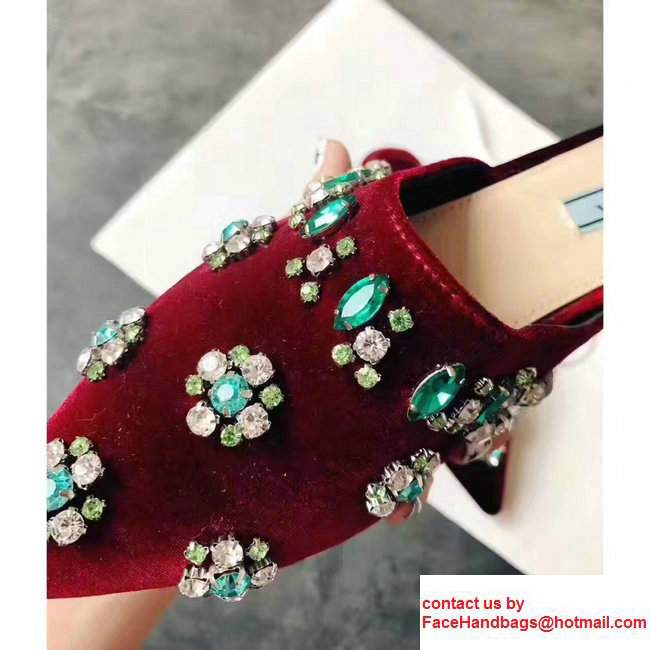 Prada Crystal Embellished Slipper Sandals Red 2017