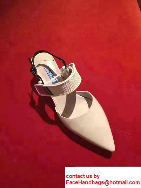 Prada Heel 5cm Laminated Kid Leather Pointy Toe Slingback Pump Nude 2017