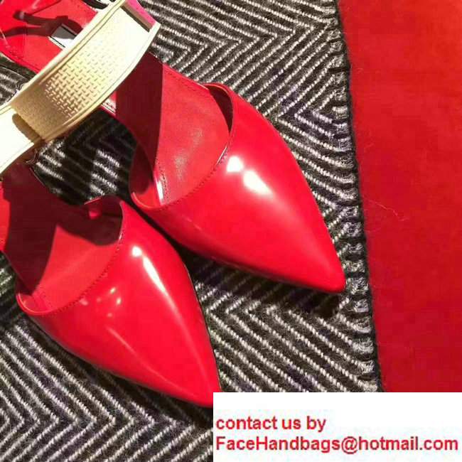 Prada Heel 5cm Laminated Kid Leather Pointy Toe Slingback Pump Red2017