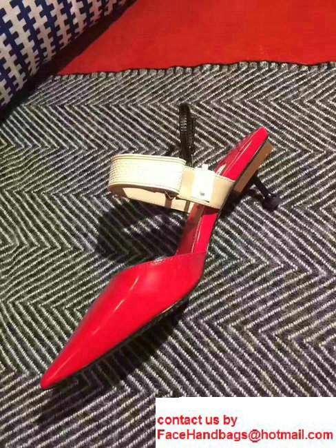 Prada Heel 5cm Laminated Kid Leather Pointy Toe Slingback Pump Red2017