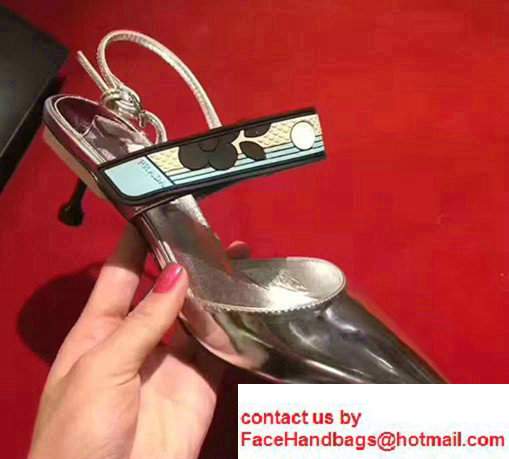 Prada Heel 5cm Laminated Kid Leather Pointy Toe Slingback Pump Sliver 2017