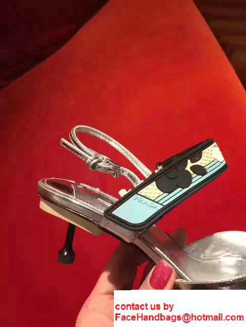 Prada Heel 5cm Laminated Kid Leather Pointy Toe Slingback Pump Sliver 2017