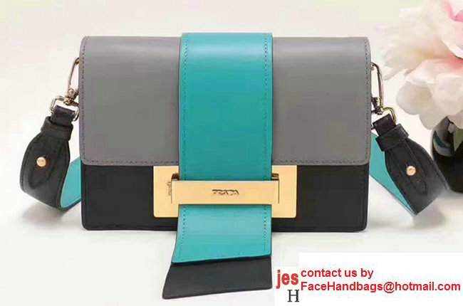 Prada Metal Ribbon Calf Leather Bag 1BD068 Green/Black/Gary 2017