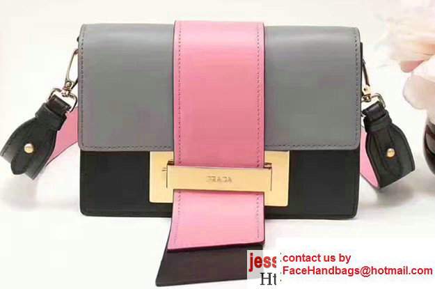 Prada Metal Ribbon Calf Leather Bag 1BD068 Pink/Black/Gary 2017