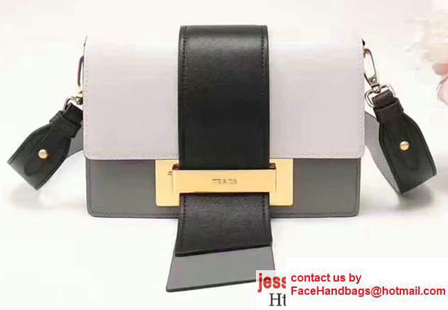 Prada Metal Ribbon Calf Leather Bag 1BD068 White/Black/Gary 2017