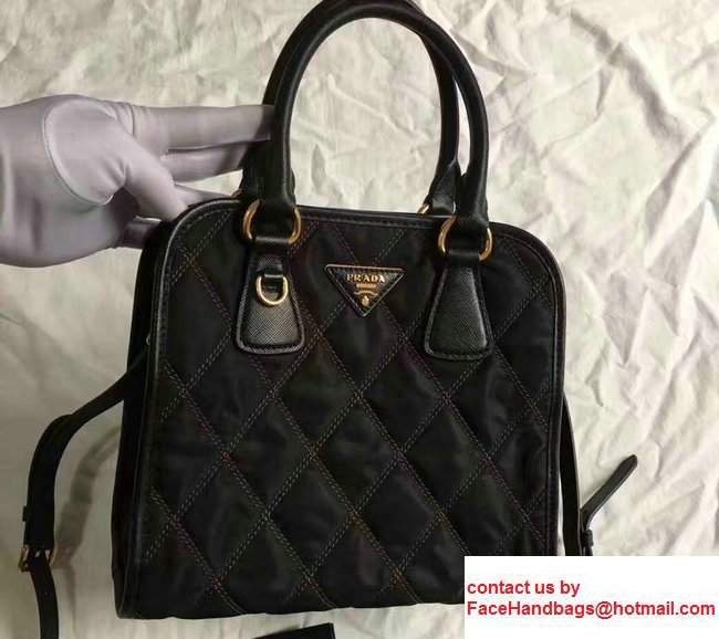 Prada Quilt Quilted Fabric Tote Bag 1BA100 Black/Brown 2017