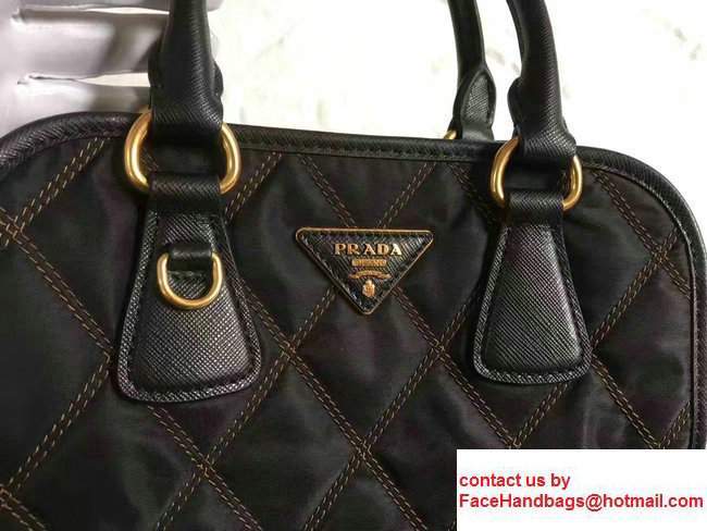 Prada Quilt Quilted Fabric Tote Bag 1BA100 Black/Brown 2017