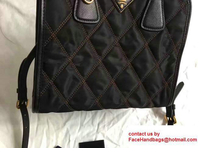 Prada Quilt Quilted Fabric Tote Bag 1BA100 Black/Brown 2017