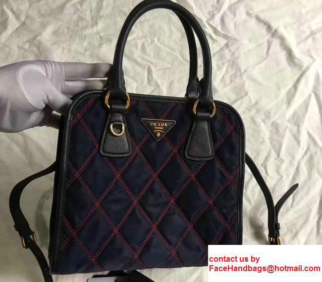 Prada Quilt Quilted Fabric Tote Bag 1BA100 Blue/Red 2017