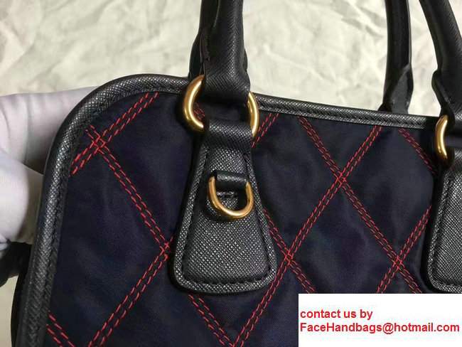 Prada Quilt Quilted Fabric Tote Bag 1BA100 Blue/Red 2017